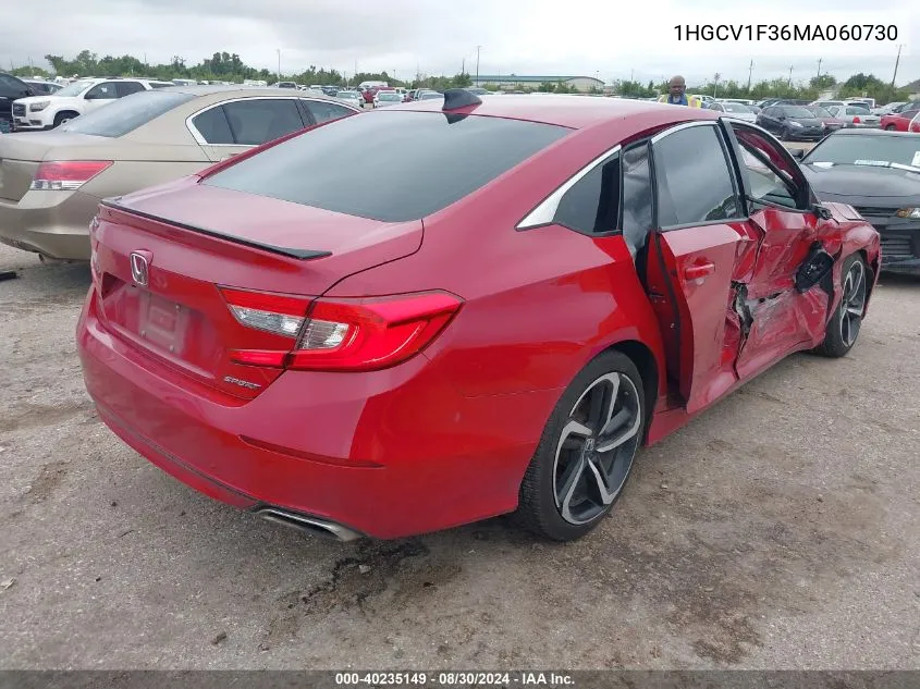 2021 Honda Accord Sport VIN: 1HGCV1F36MA060730 Lot: 40235149