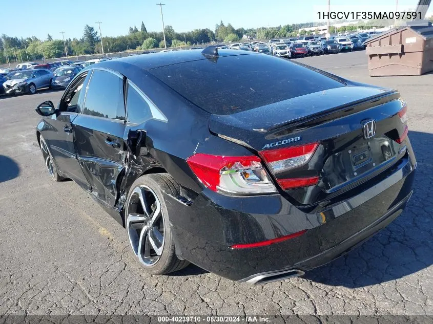 2021 Honda Accord Sport VIN: 1HGCV1F35MA097591 Lot: 40239710