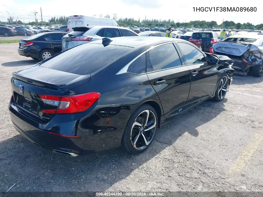 2021 Honda Accord Sport VIN: 1HGCV1F38MA089680 Lot: 40244390