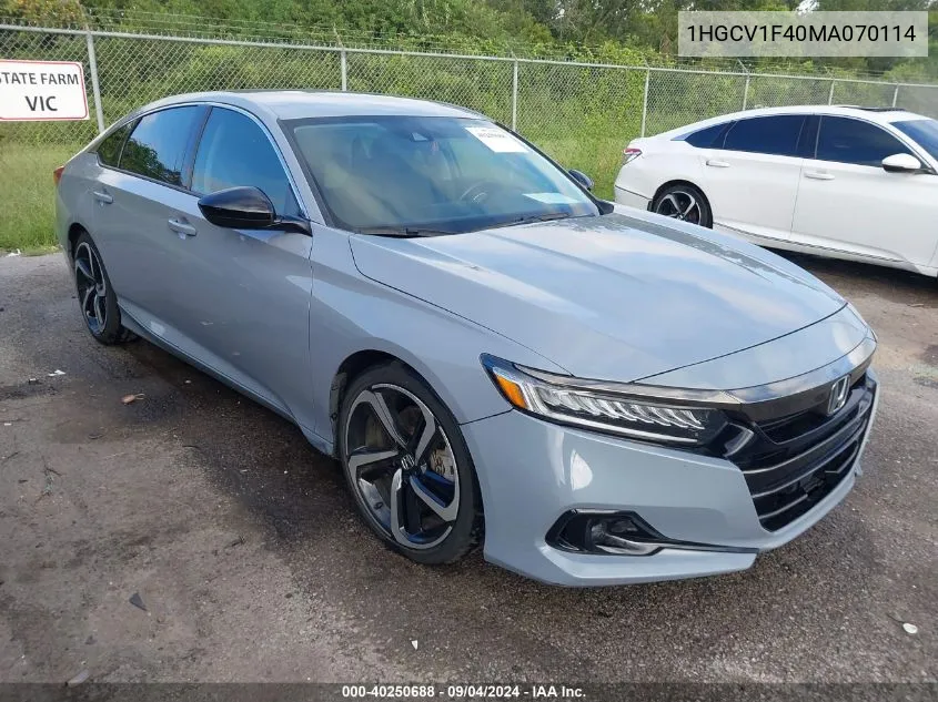 2021 Honda Accord Sport Special Edition VIN: 1HGCV1F40MA070114 Lot: 40250688