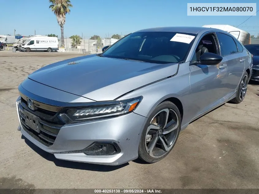 2021 Honda Accord Sport VIN: 1HGCV1F32MA080070 Lot: 40253138