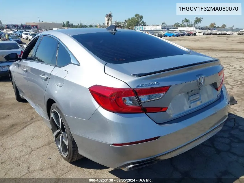 2021 Honda Accord Sport VIN: 1HGCV1F32MA080070 Lot: 40253138