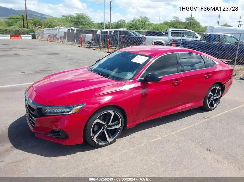 2021 Honda Accord Sport VIN: 1HGCV1F36MA123728 Lot: 40256249