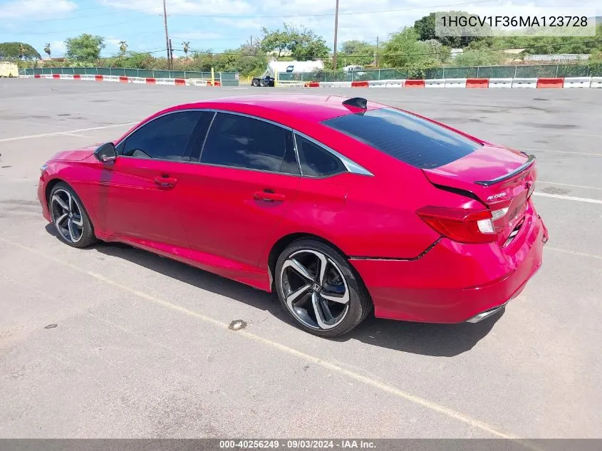 2021 Honda Accord Sport VIN: 1HGCV1F36MA123728 Lot: 40256249