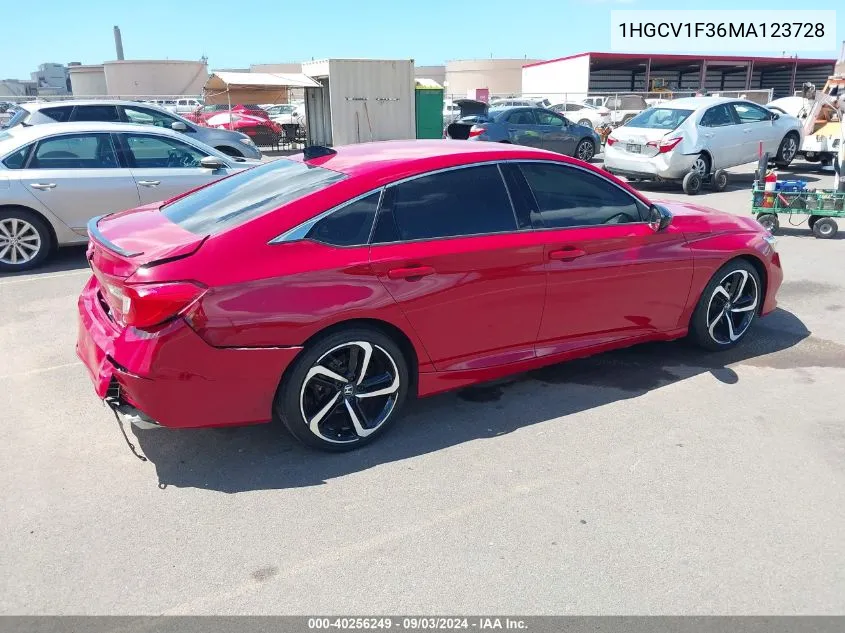 2021 Honda Accord Sport VIN: 1HGCV1F36MA123728 Lot: 40256249