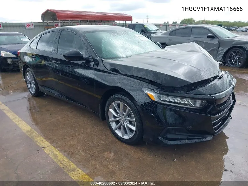 2021 Honda Accord Lx VIN: 1HGCV1F1XMA116666 Lot: 40260682