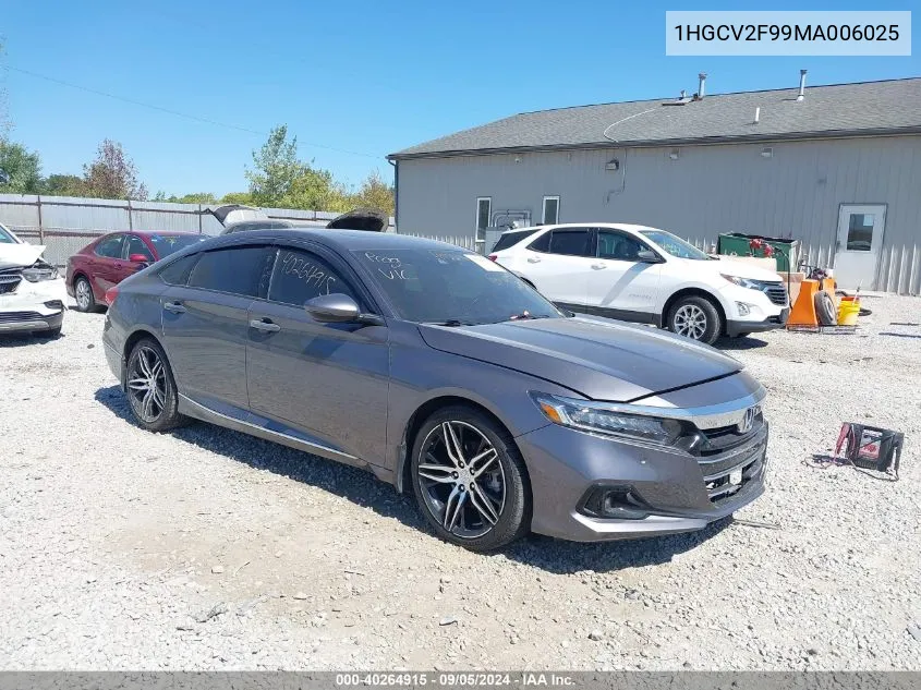 2021 Honda Accord Touring VIN: 1HGCV2F99MA006025 Lot: 40264915