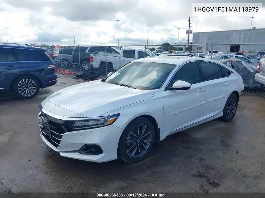 2021 Honda Accord Ex-L VIN: 1HGCV1F51MA113979 Lot: 40266338