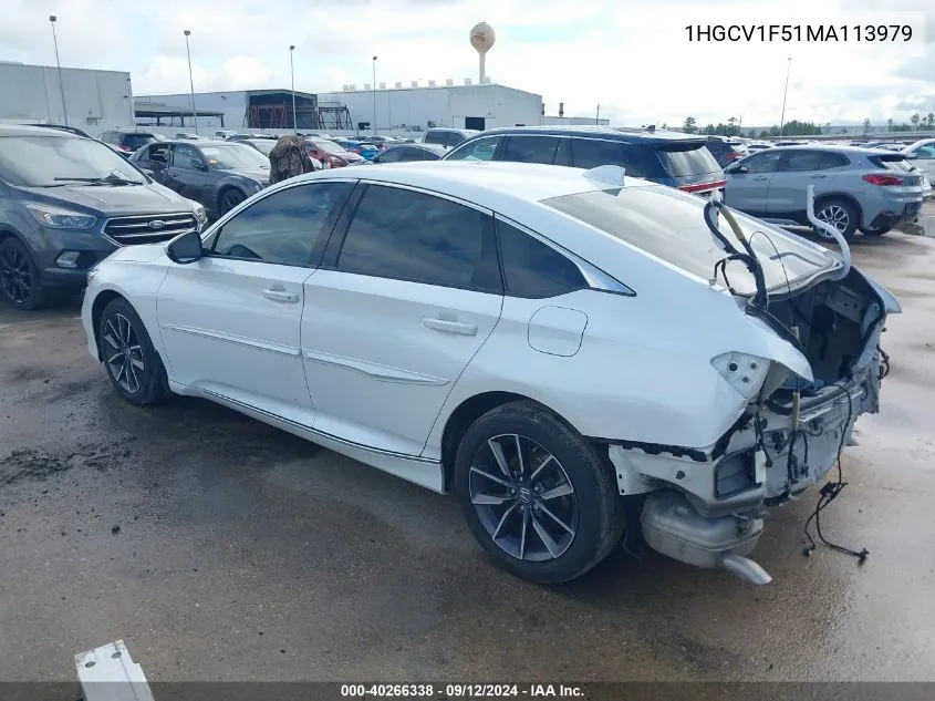 2021 Honda Accord Ex-L VIN: 1HGCV1F51MA113979 Lot: 40266338