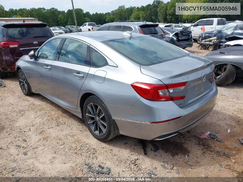 2021 Honda Accord Ex-L VIN: 1HGCV1F55MA005946 Lot: 40268468