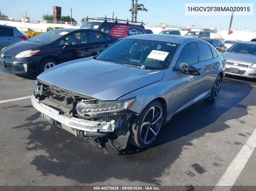 2021 Honda Accord Sport VIN: 1HGCV2F38MA020915 Lot: 40278628