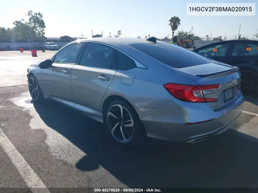 2021 Honda Accord Sport VIN: 1HGCV2F38MA020915 Lot: 40278628