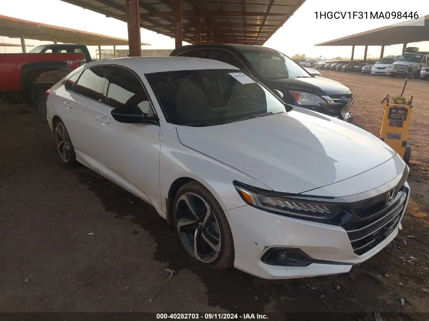 2021 Honda Accord Sport VIN: 1HGCV1F31MA098446 Lot: 40282703