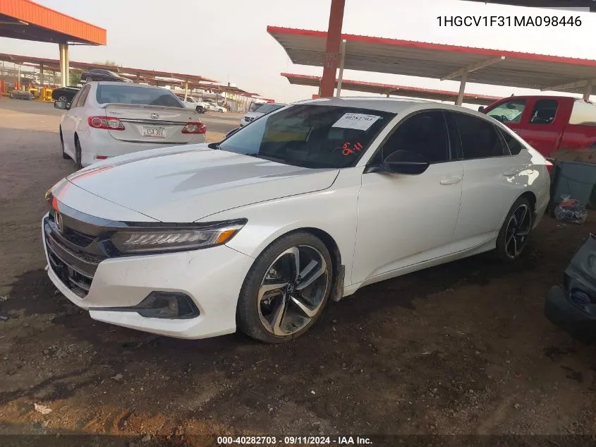 2021 Honda Accord Sport VIN: 1HGCV1F31MA098446 Lot: 40282703