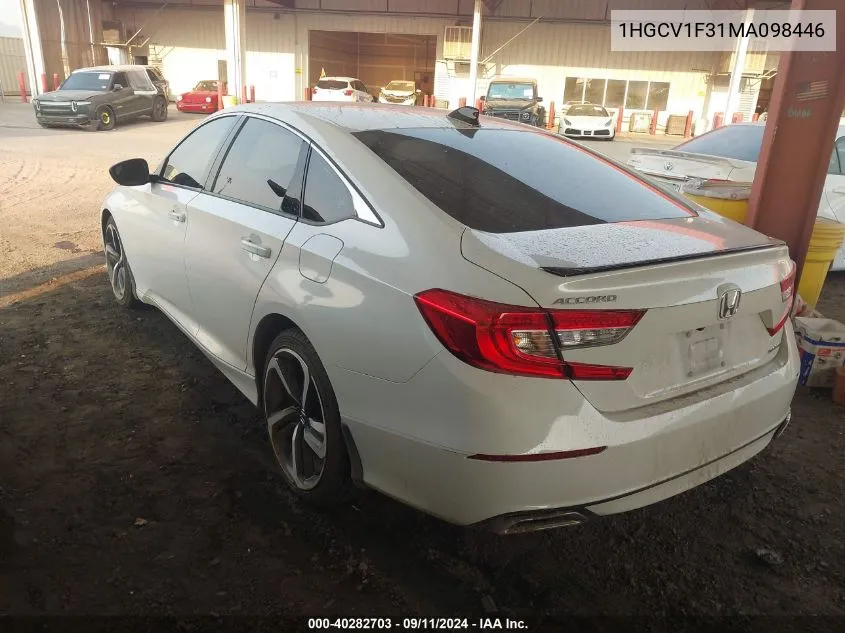 2021 Honda Accord Sport VIN: 1HGCV1F31MA098446 Lot: 40282703