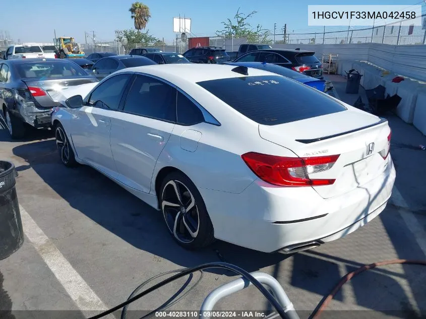 2021 Honda Accord Sport VIN: 1HGCV1F33MA042458 Lot: 40283110