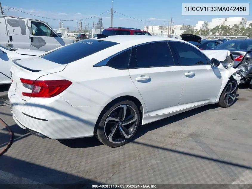 2021 Honda Accord Sport VIN: 1HGCV1F33MA042458 Lot: 40283110