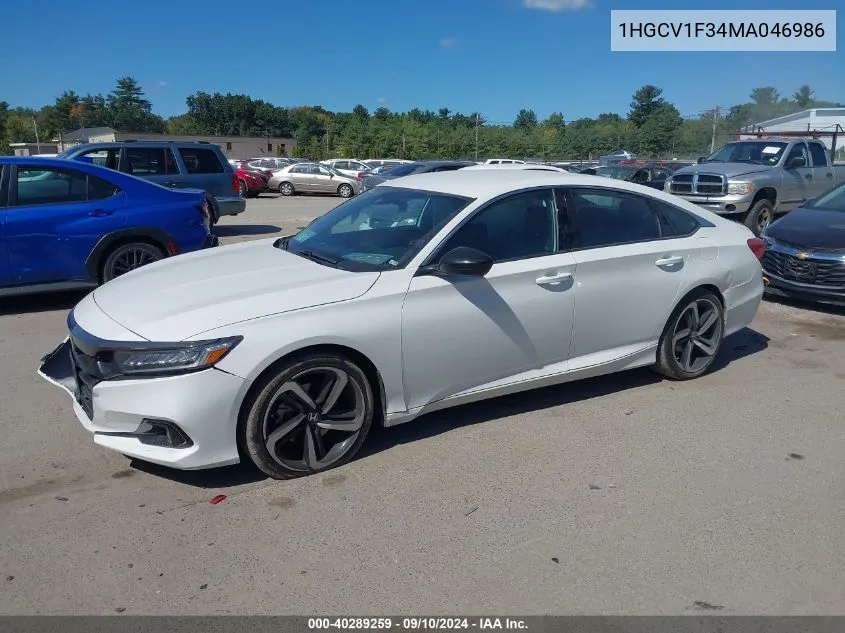 2021 Honda Accord Sport VIN: 1HGCV1F34MA046986 Lot: 40289259