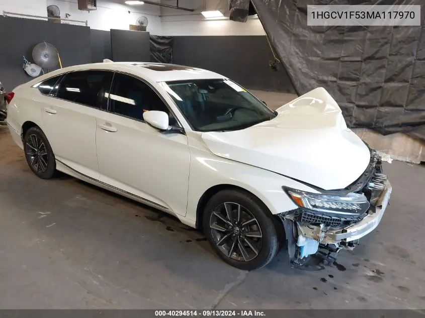 2021 Honda Accord Ex-L VIN: 1HGCV1F53MA117970 Lot: 40294514