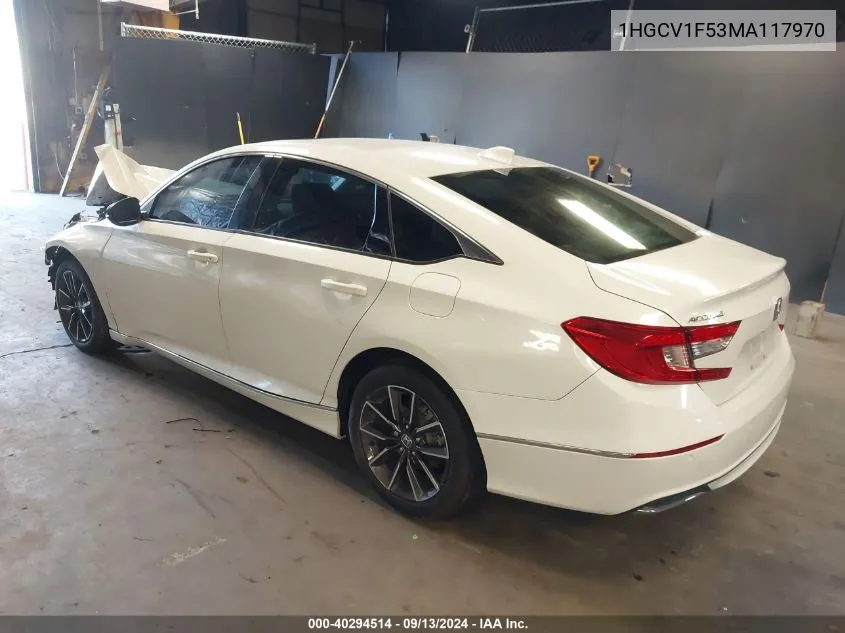 2021 Honda Accord Ex-L VIN: 1HGCV1F53MA117970 Lot: 40294514