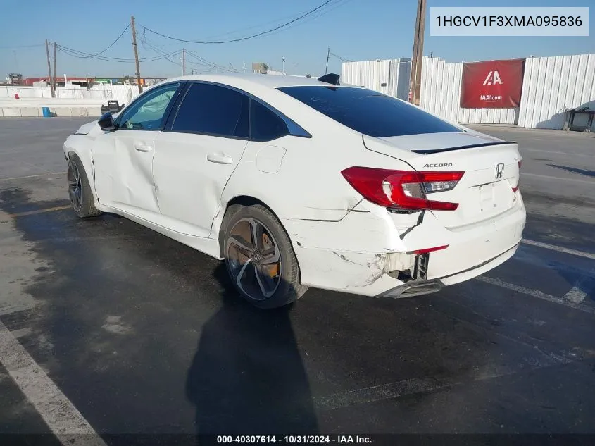 2021 Honda Accord Sport VIN: 1HGCV1F3XMA095836 Lot: 40307614