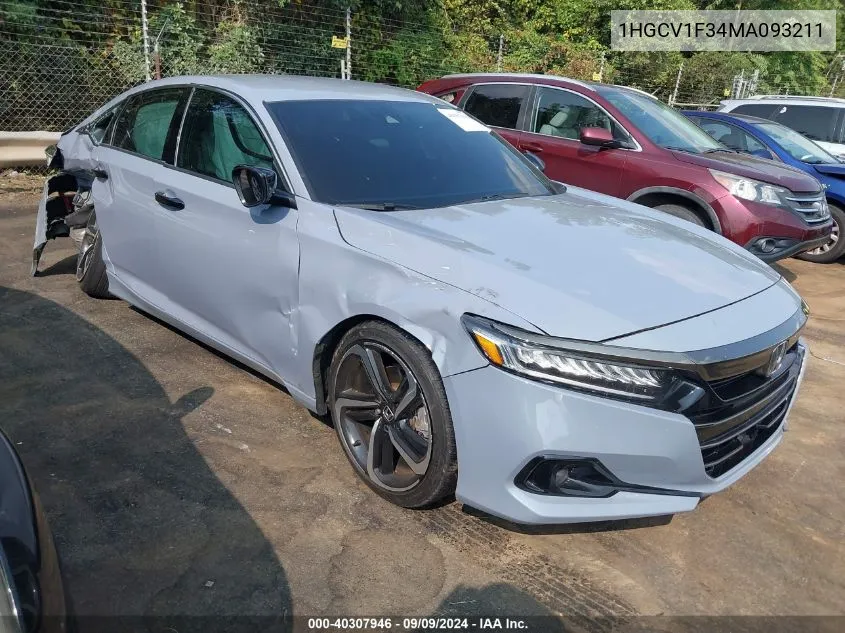 2021 Honda Accord Sport VIN: 1HGCV1F34MA093211 Lot: 40307946