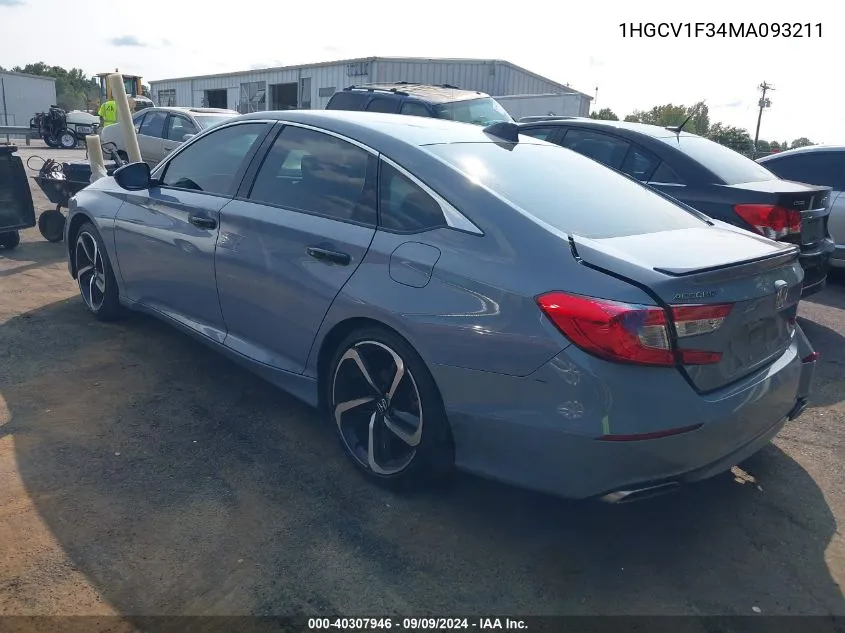 2021 Honda Accord Sport VIN: 1HGCV1F34MA093211 Lot: 40307946