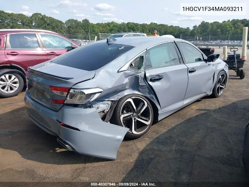 2021 Honda Accord Sport VIN: 1HGCV1F34MA093211 Lot: 40307946