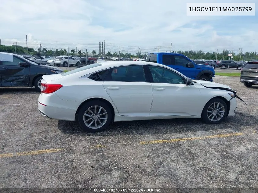 2021 Honda Accord Lx VIN: 1HGCV1F11MA025799 Lot: 40310278