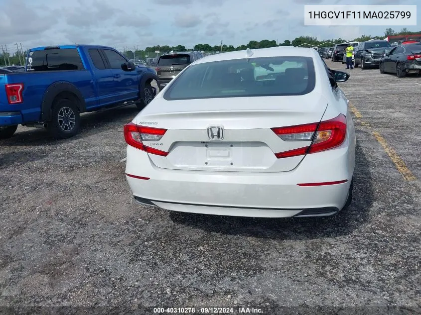 2021 Honda Accord Lx VIN: 1HGCV1F11MA025799 Lot: 40310278