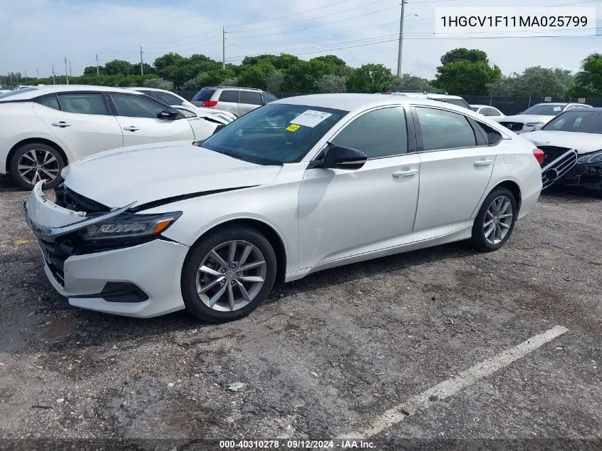 2021 Honda Accord Lx VIN: 1HGCV1F11MA025799 Lot: 40310278