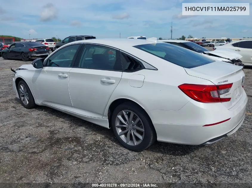 2021 Honda Accord Lx VIN: 1HGCV1F11MA025799 Lot: 40310278