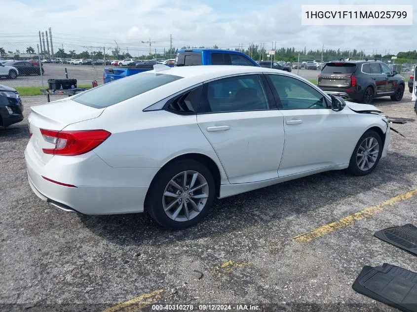 2021 Honda Accord Lx VIN: 1HGCV1F11MA025799 Lot: 40310278