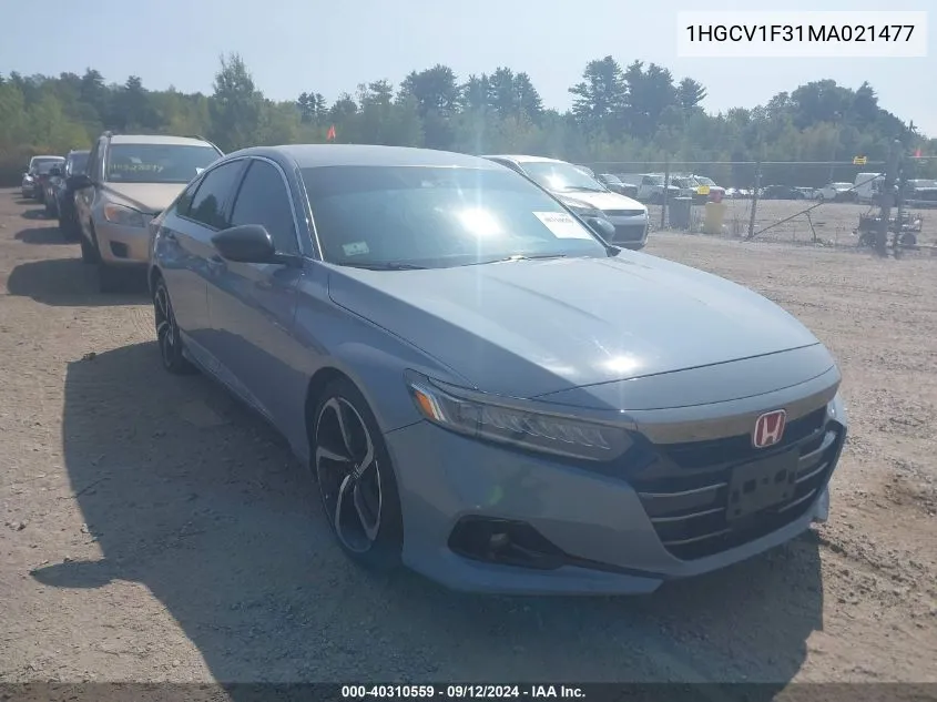 2021 Honda Accord Sport VIN: 1HGCV1F31MA021477 Lot: 40310559