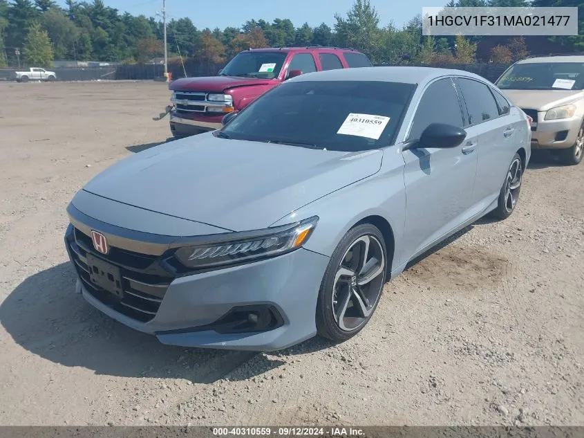 2021 Honda Accord Sport VIN: 1HGCV1F31MA021477 Lot: 40310559