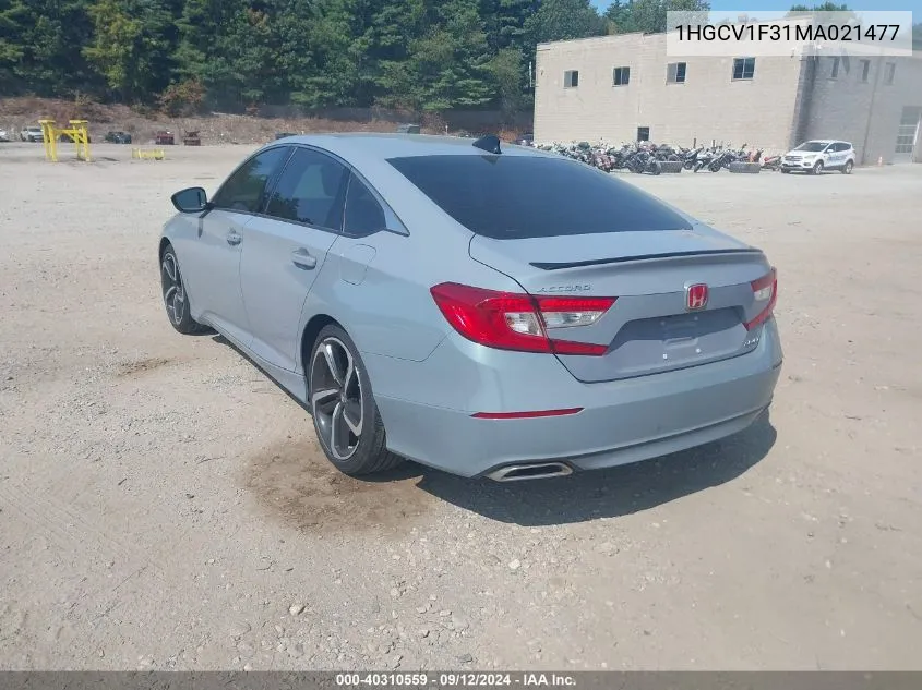 2021 Honda Accord Sport VIN: 1HGCV1F31MA021477 Lot: 40310559