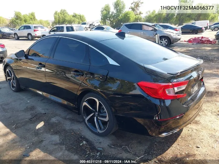 2021 Honda Accord Sport VIN: 1HGCV1F32MA066377 Lot: 40311215