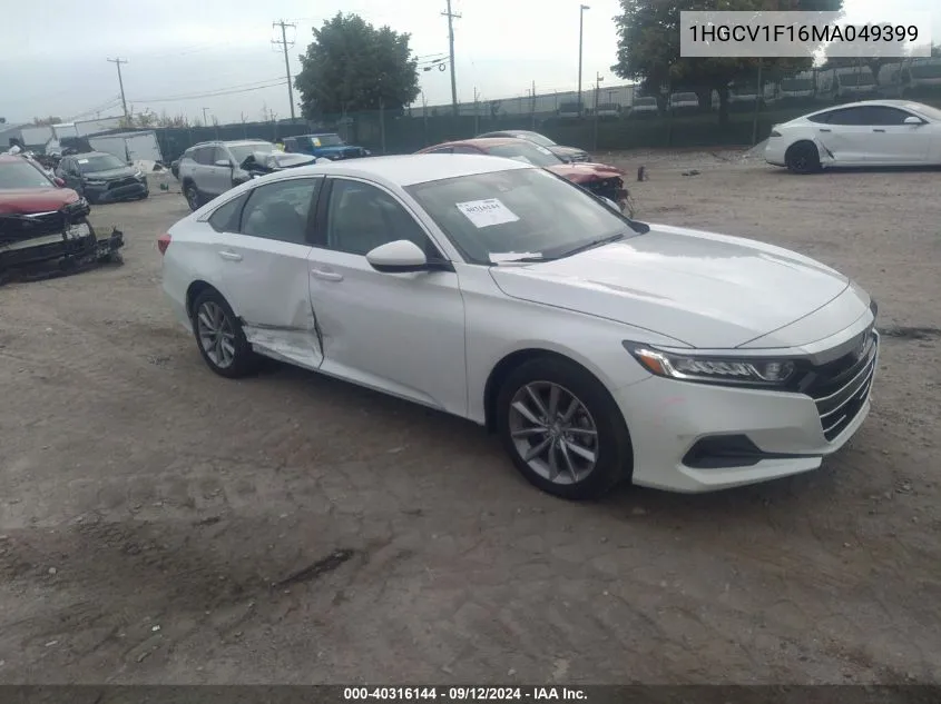 2021 Honda Accord Lx VIN: 1HGCV1F16MA049399 Lot: 40316144