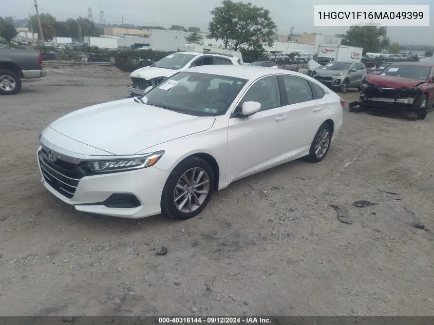 2021 Honda Accord Lx VIN: 1HGCV1F16MA049399 Lot: 40316144