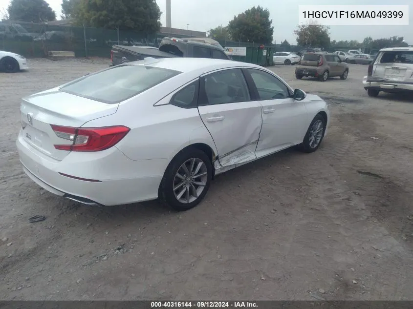 2021 Honda Accord Lx VIN: 1HGCV1F16MA049399 Lot: 40316144