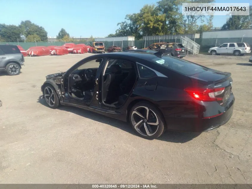 2021 Honda Accord Sport Special Edition VIN: 1HGCV1F44MA017643 Lot: 40320845