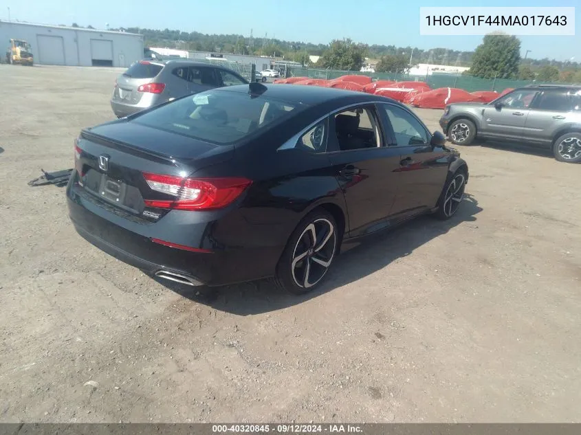 2021 Honda Accord Sport Special Edition VIN: 1HGCV1F44MA017643 Lot: 40320845