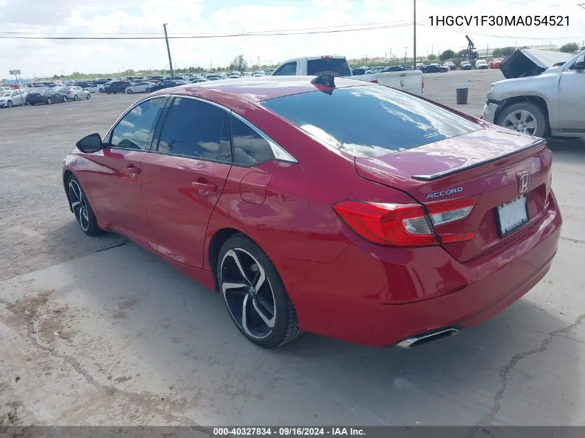 2021 Honda Accord Sport VIN: 1HGCV1F30MA054521 Lot: 40327834