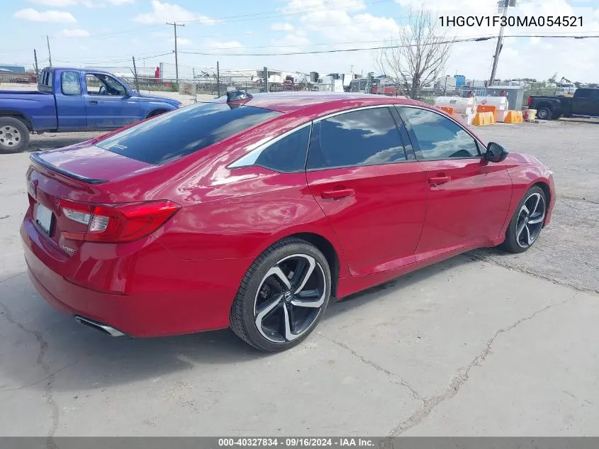 2021 Honda Accord Sport VIN: 1HGCV1F30MA054521 Lot: 40327834