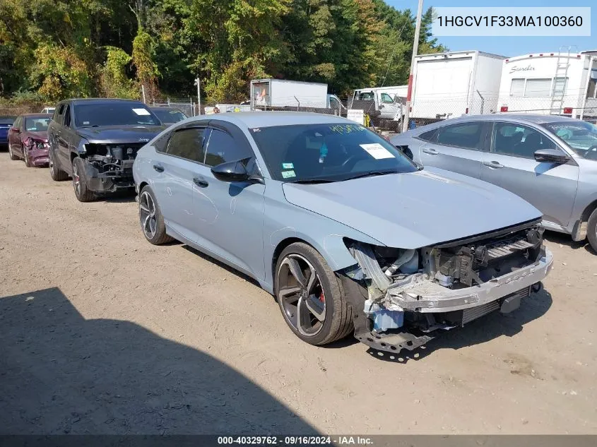 2021 Honda Accord Sport VIN: 1HGCV1F33MA100360 Lot: 40329762