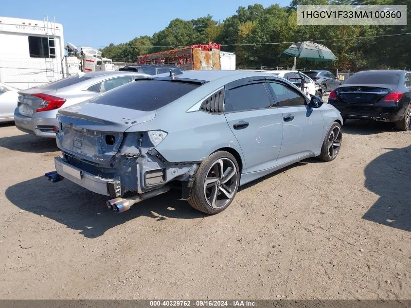 2021 Honda Accord Sport VIN: 1HGCV1F33MA100360 Lot: 40329762