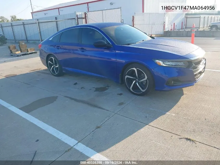 2021 Honda Accord Sport Se VIN: 1HGCV1F47MA064956 Lot: 40335358