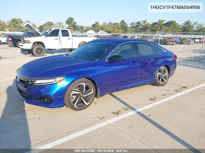 2021 Honda Accord Sport Se VIN: 1HGCV1F47MA064956 Lot: 40335358