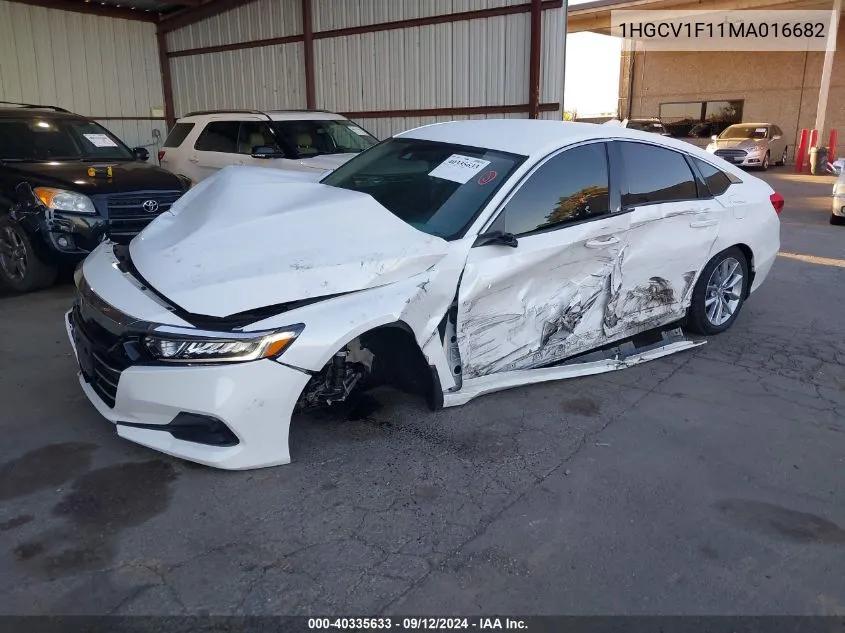 2021 Honda Accord Lx VIN: 1HGCV1F11MA016682 Lot: 40335633