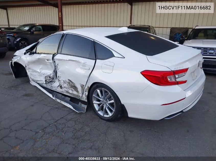 2021 Honda Accord Lx VIN: 1HGCV1F11MA016682 Lot: 40335633